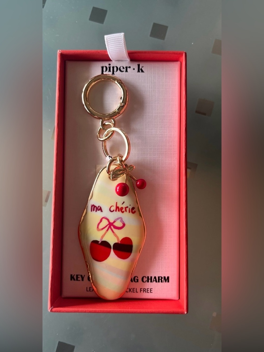 Piper Gold and Red 'Ma Chérie' Cherry Key & Bag Charm